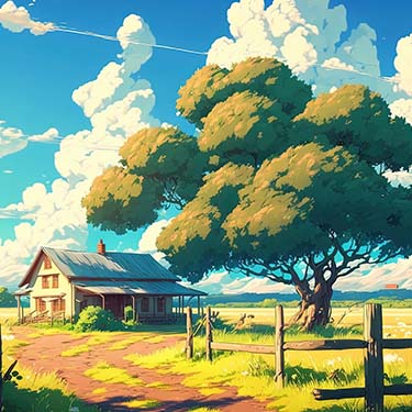 Casa na floresta com estilo de desenho anime